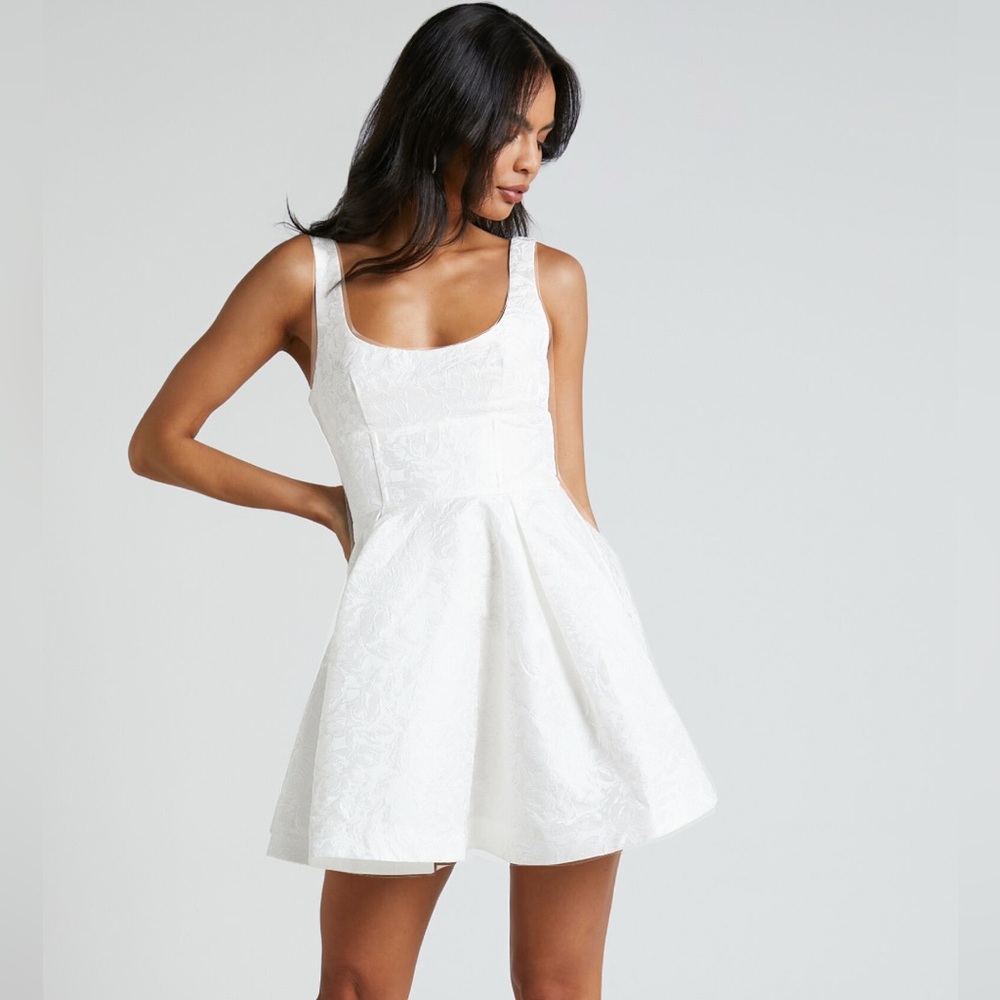 NWT Showpo Stephane Mini Dress - Corset Scoop Neck Fit and Flare Dress in Ivory